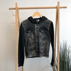 H&M black/grey jean vest/terry hoodie